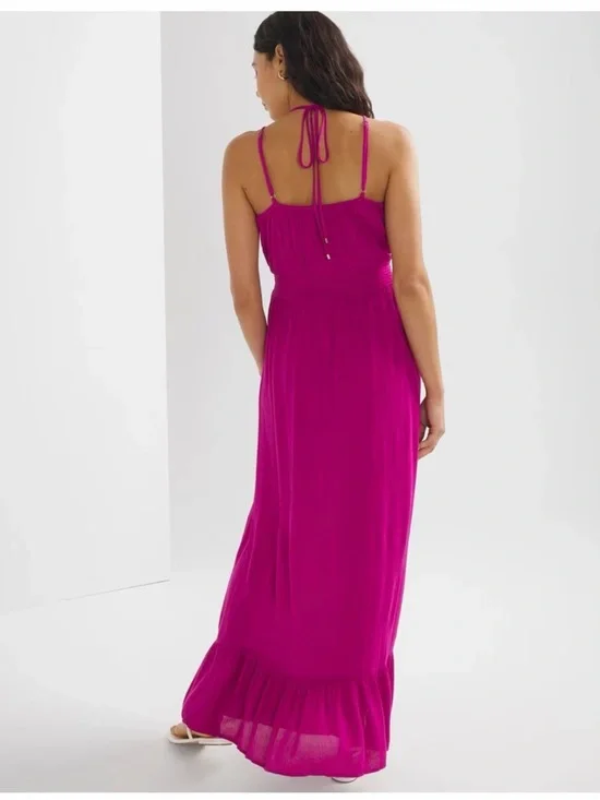 White House Black Market Fuchsia Draped V-Neck Maxi Dress - Picture 3 of 7